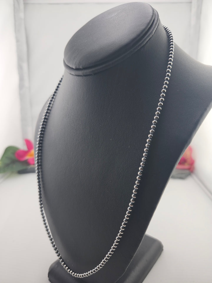 3mm 20"+2" Oxidized 925 Sterling Silver Bead Necklace