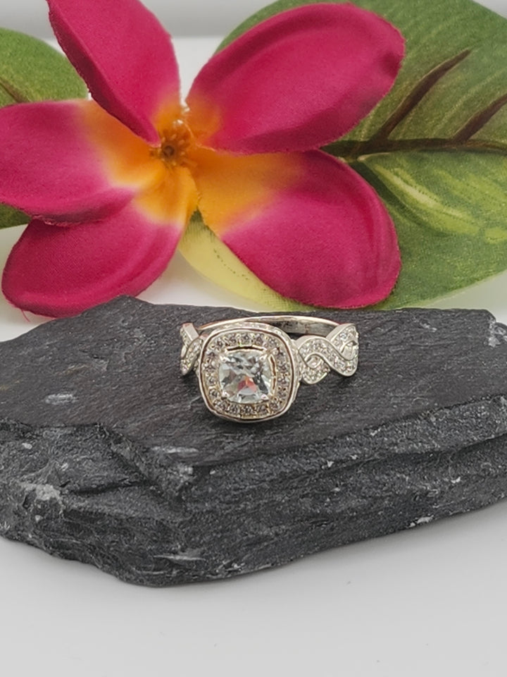 Aqua and 925 Sterling Silver Ring w/ cz