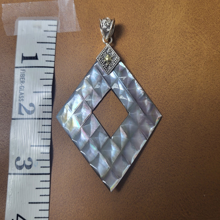 Natural Black Mother of Pearl 925 Sterling Silver Carved Pendant