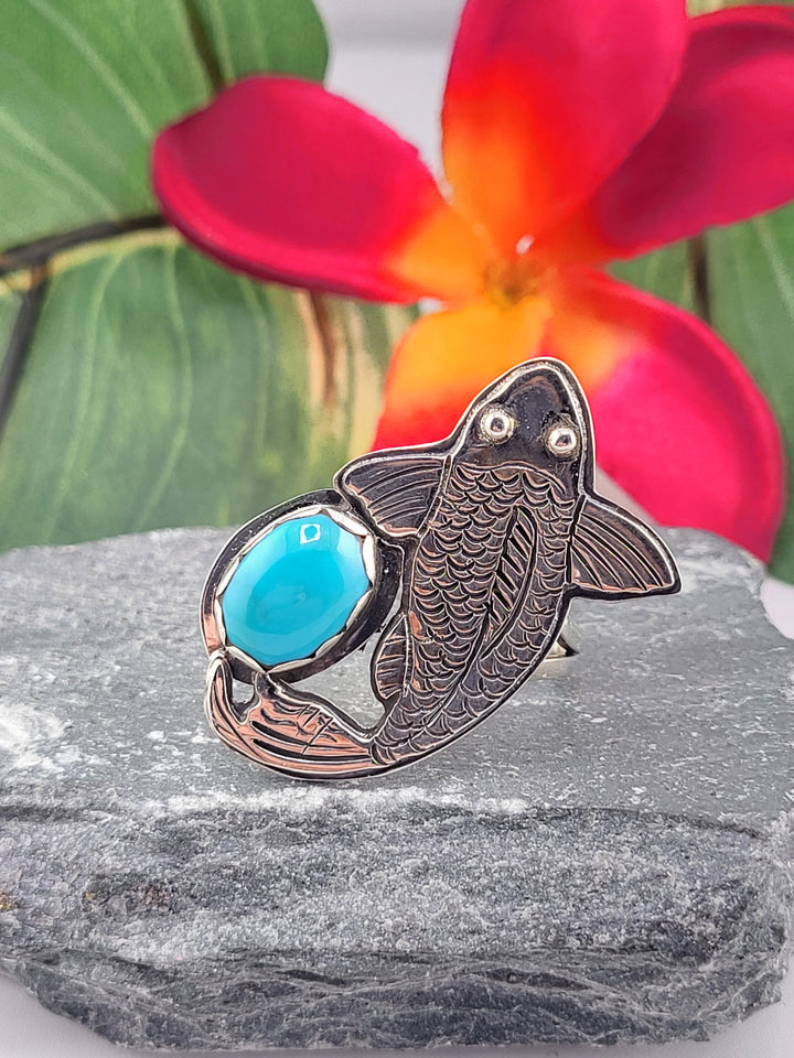 Turquoise Koi Fish Ring Size 9