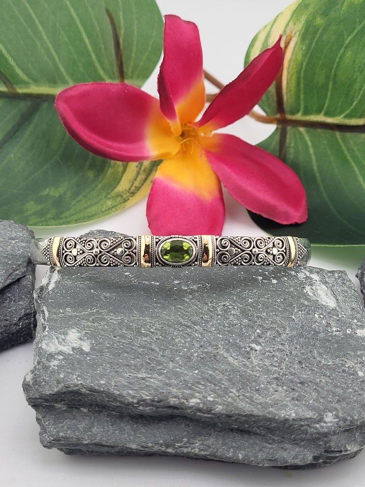Bali 18k accented & Peridot Cuff Bracelet