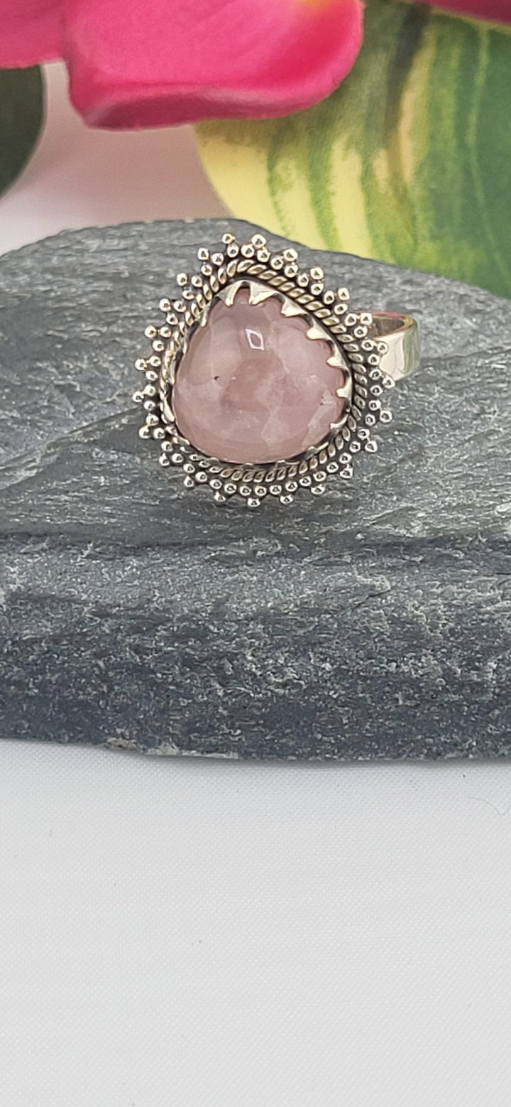Morganite and 925 Sterling Silver Ring Size 7.5