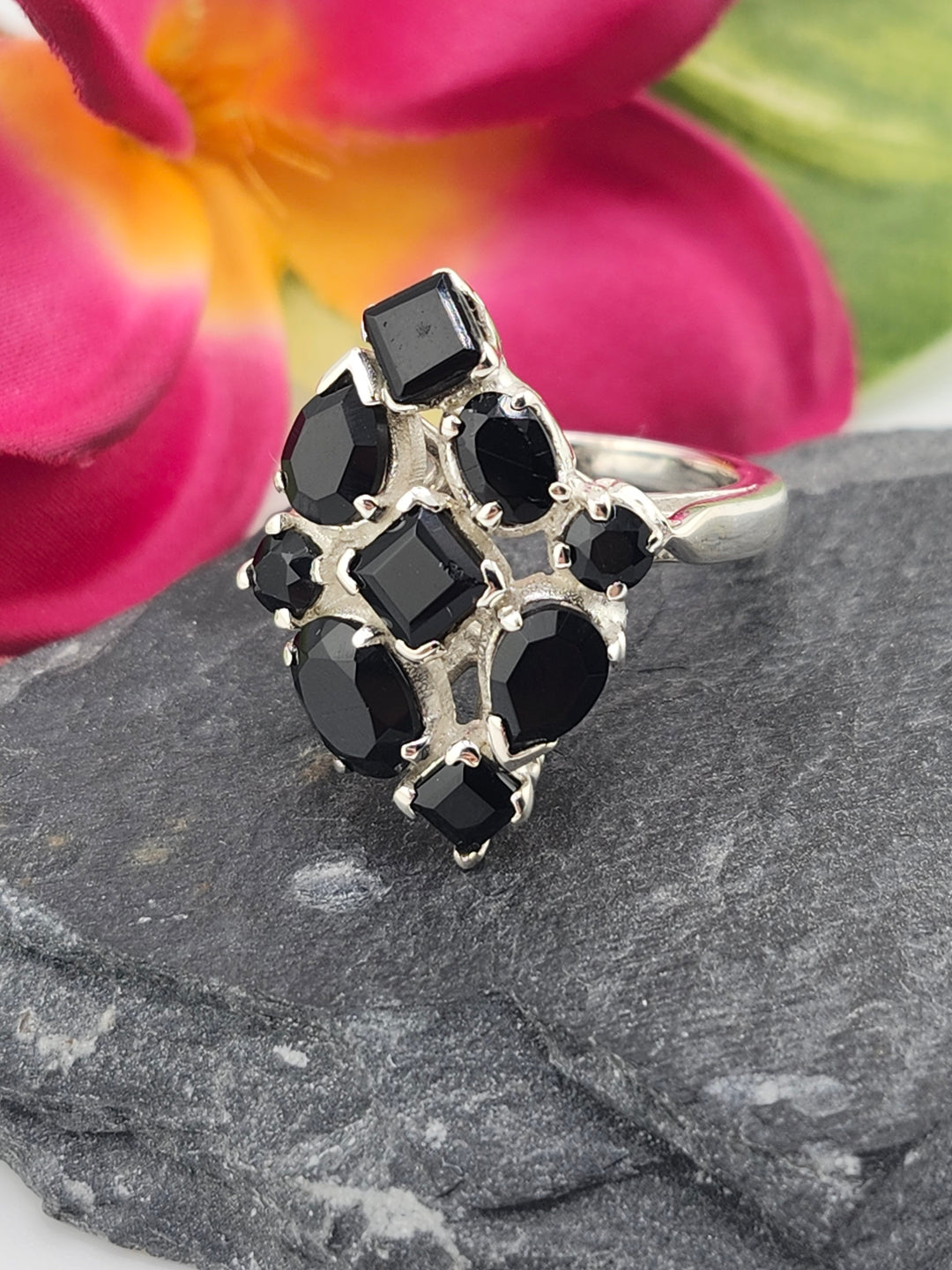 Cluster Black Onyx Ring Size 8