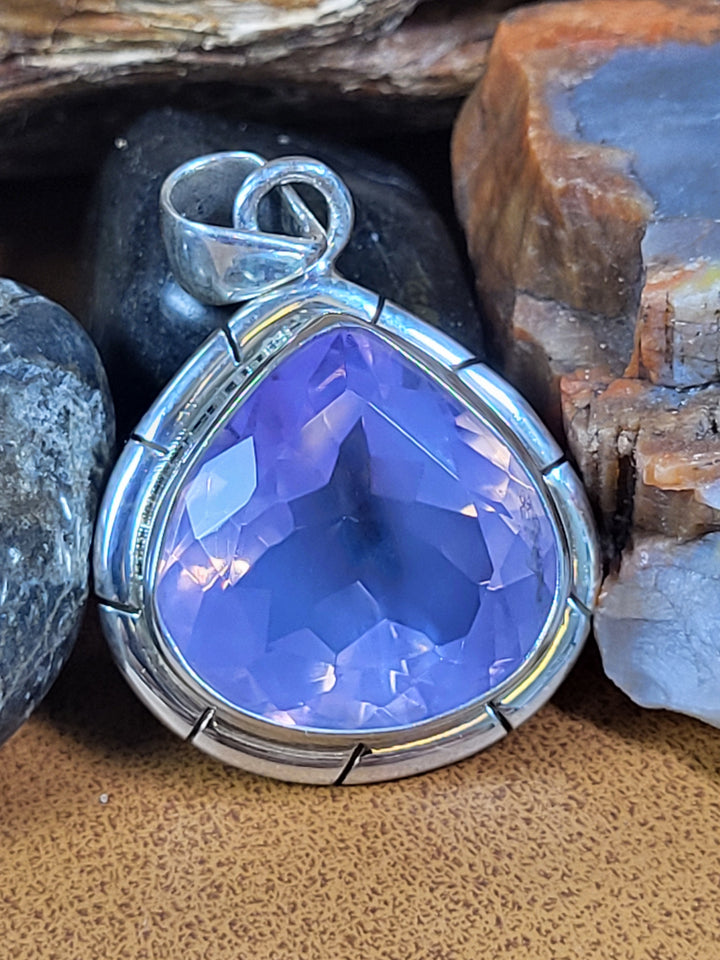 Natural Lavender Quartz 925 Sterling Silver Teardrop Pendant - 1 1/4"