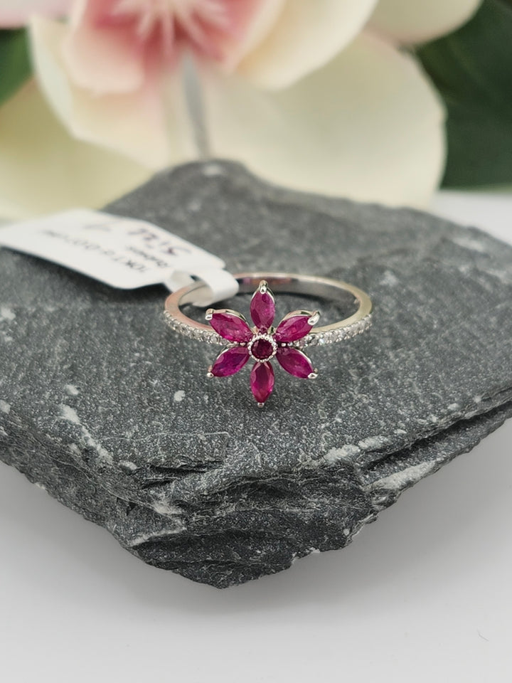 10K White Gold Diamond and Ruby Ring