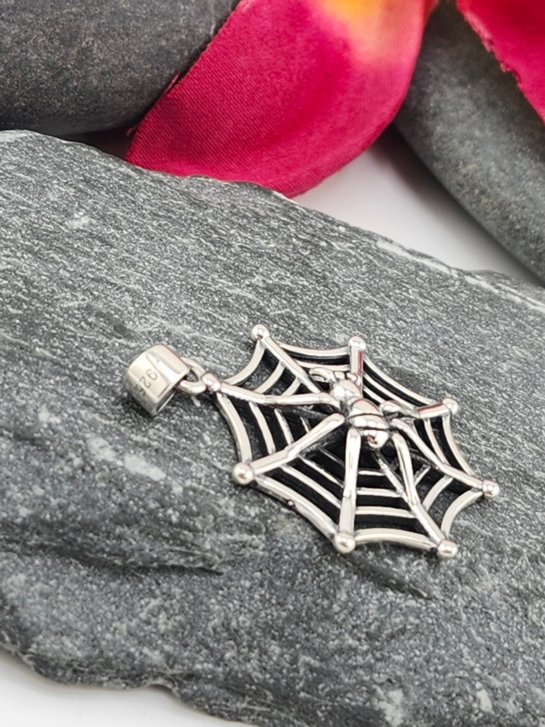 Sterling Silver Spider & Webb Pendant