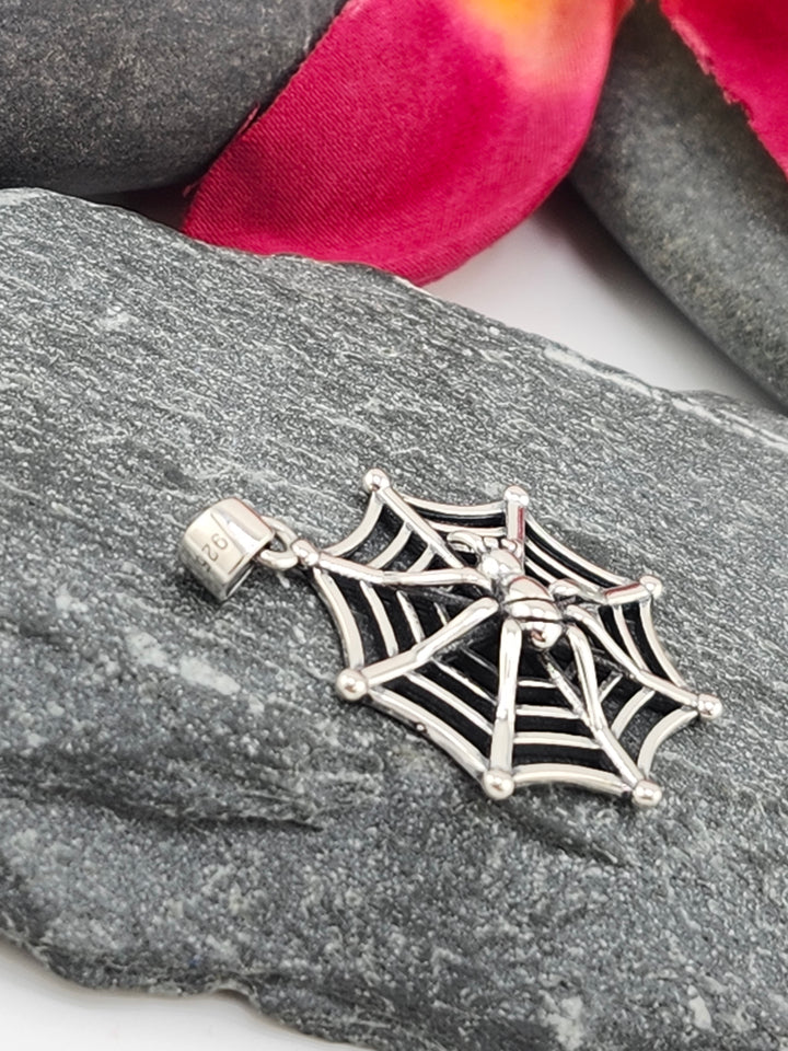 Sterling Silver Spider & Webb Pendant