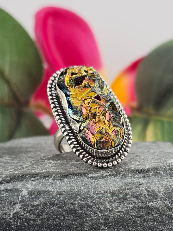 Titanium Druzy 925 Sterling Silver Ring Size 5