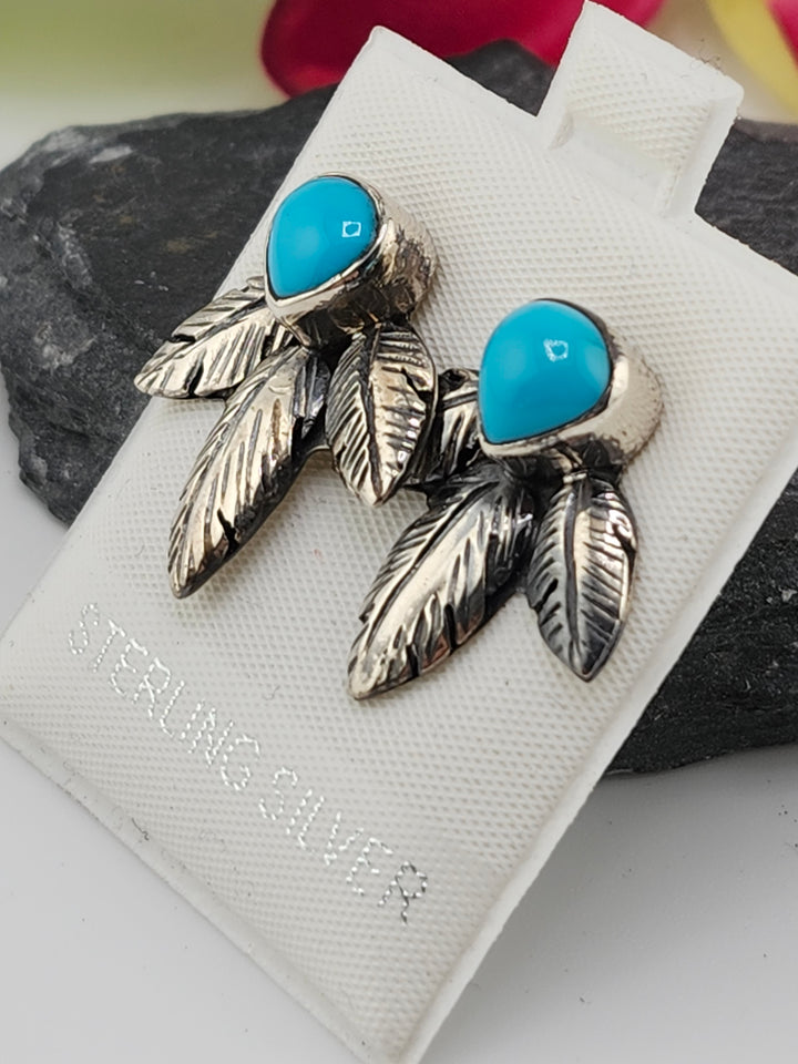 Turquoise &amp; 925 Sterling Silver Stud Earrings