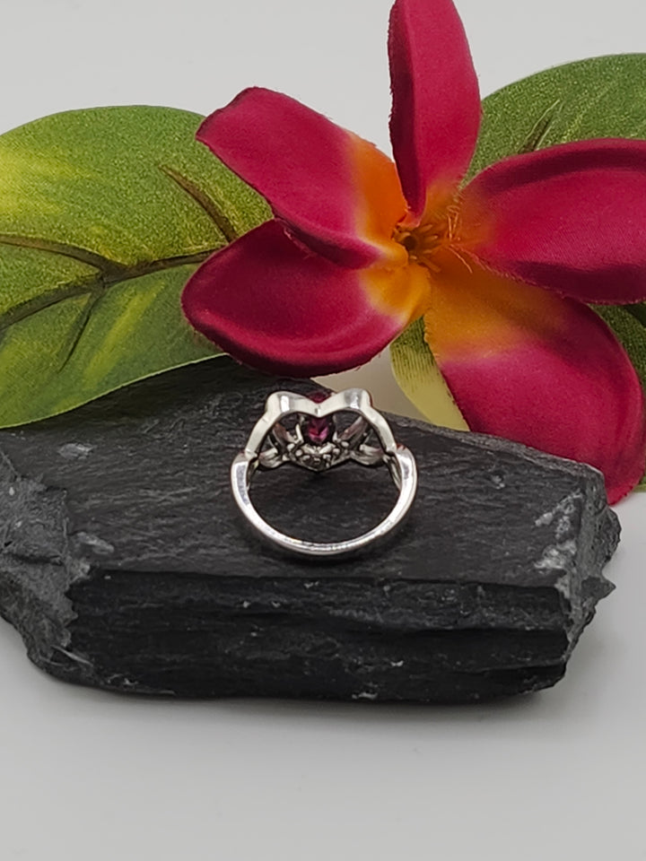 Tourmaline and 925 Sterling Silver Heart Ring with cz