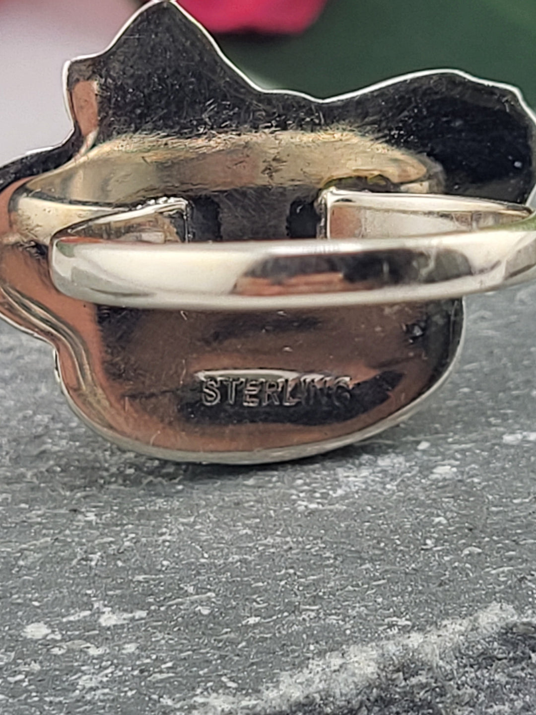 Natural Queen Conch/925 Sterling Silver Motorcycle Ring - Size 9