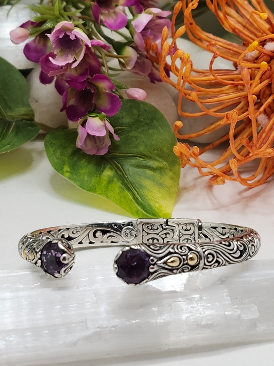 FB Amethyst and Sterling Silver Bali Cuff
