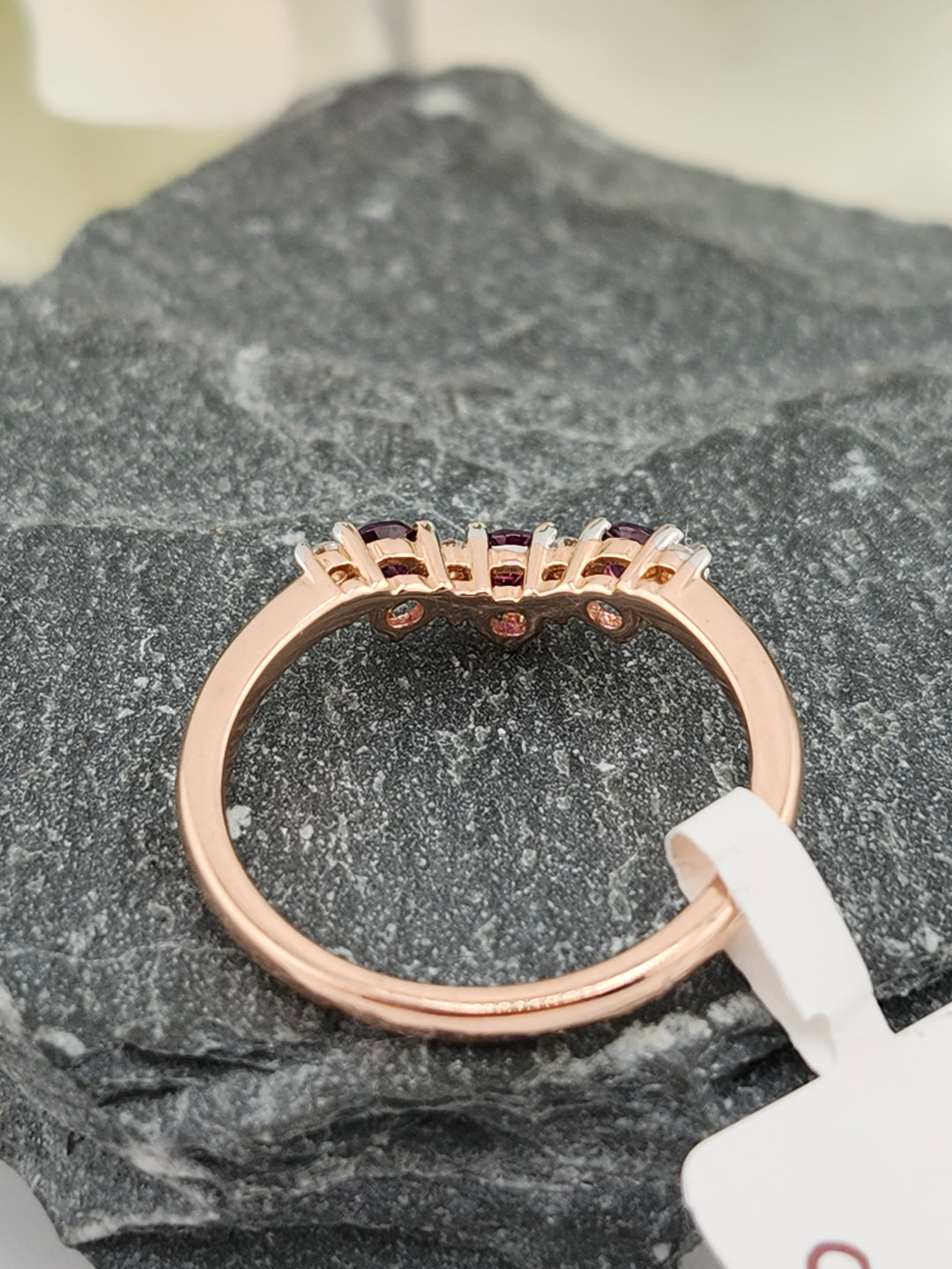 10K Rose Gold Diamond and Rhodolite Ring