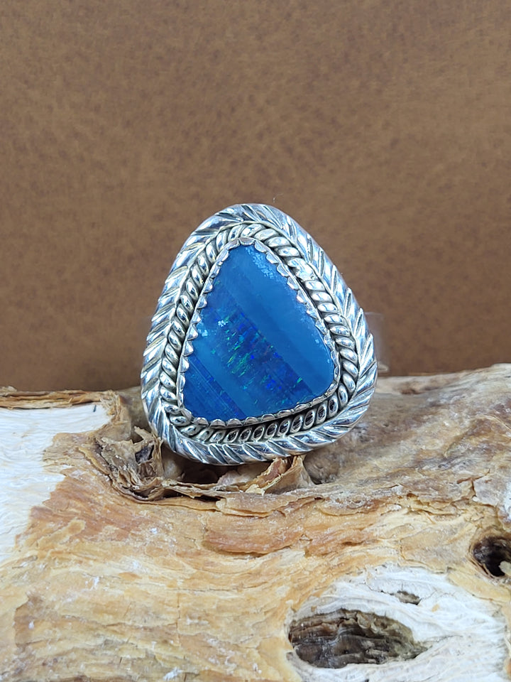 Natural Australian Opal Doublet 925 Sterling Silver Ring - Size 10 1/4