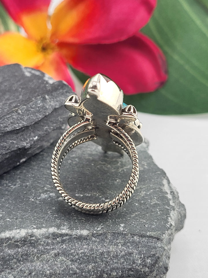 Turquoise & Baltic Amber Ring Size 7