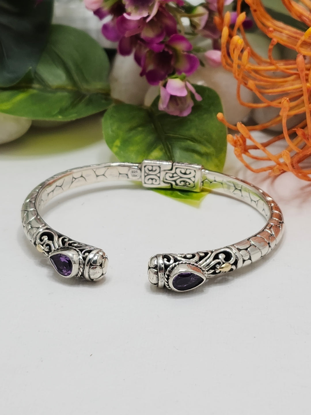 FB Amethyst and Sterling Silver Bali Hinge Cuff