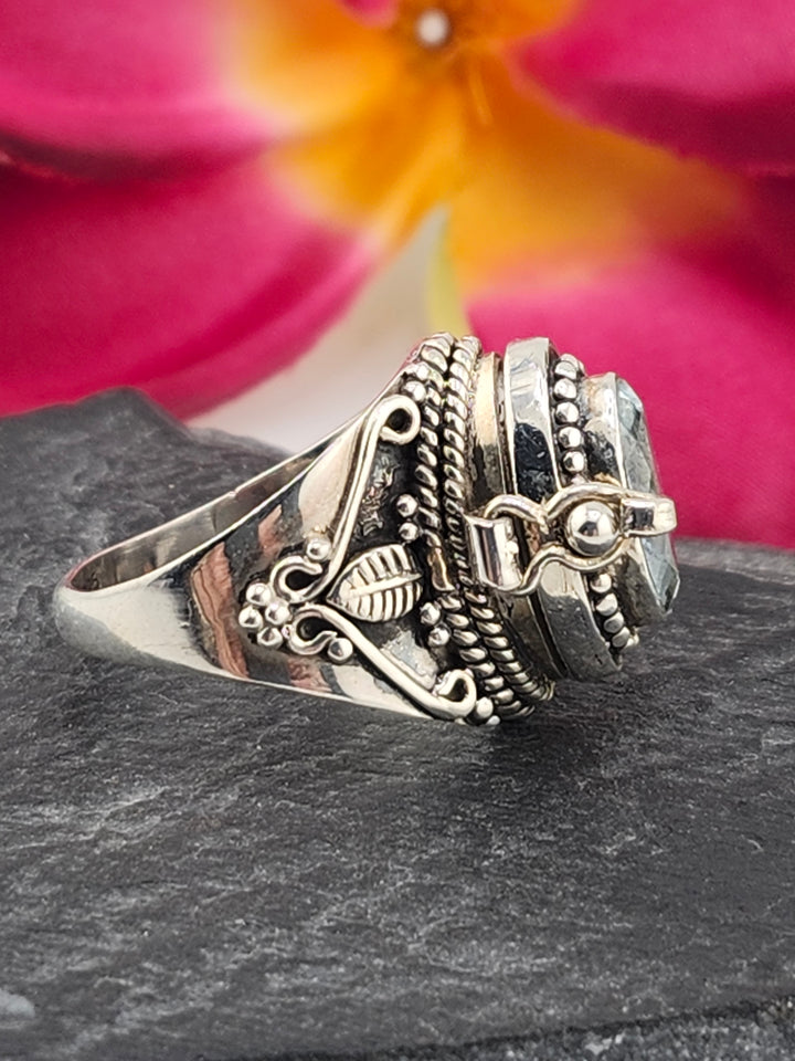 Blue Topaz and 925 Sterling Silver Locket Ring - Size 6