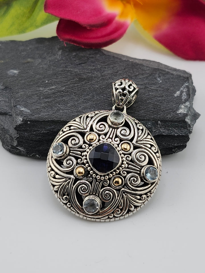 Tanzanite/Topaz & 18k Accented Bali Pendant