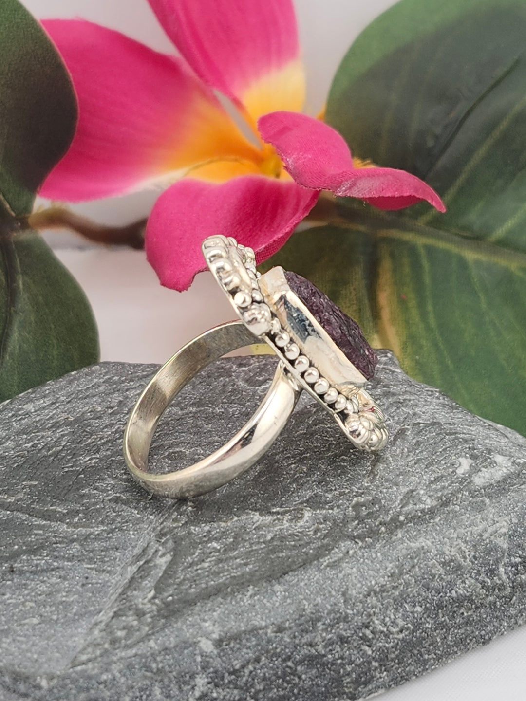 Raw Pink Tourmaline and 925 Sterling Silver Ring - Size 7