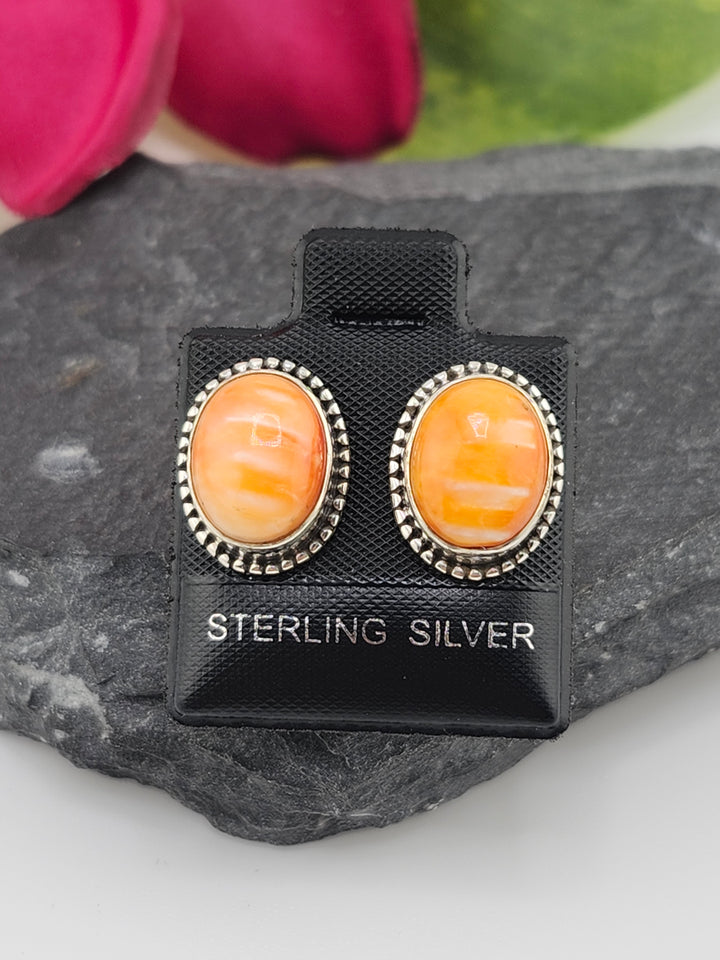 Orange Spiny Oyster Oval Stud Earrings