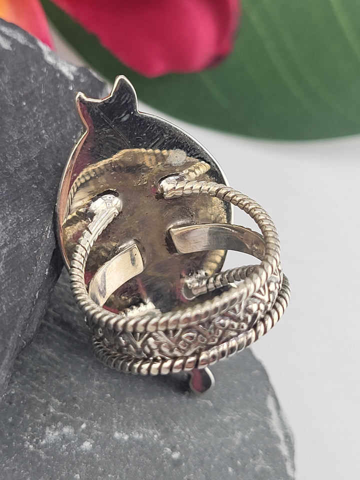 Dendritic Opal & Black Onyx Ring Size 8