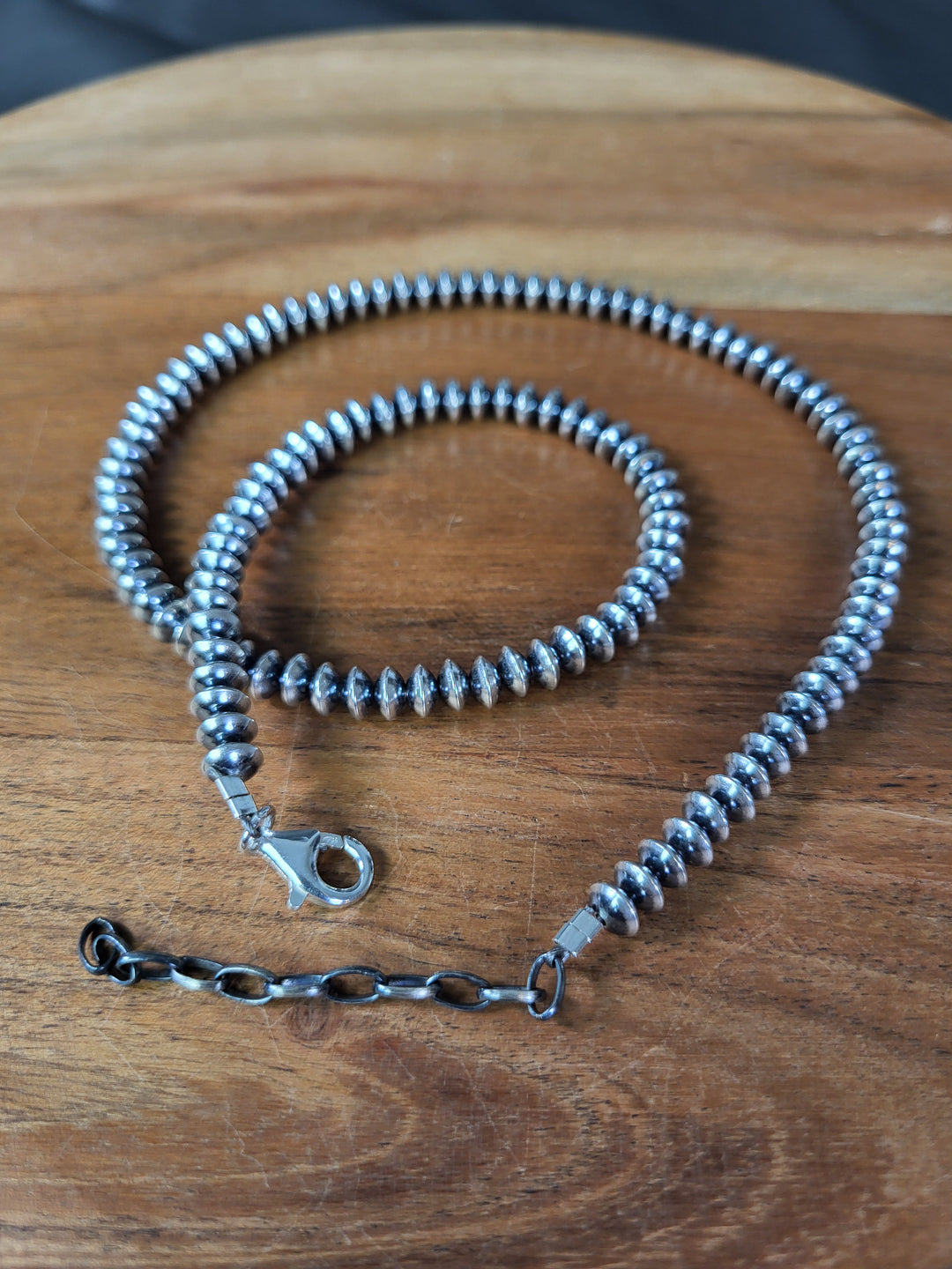 Oxidized Sterling Silver Saucer Bead Necklace 6mm 18" +2" extension