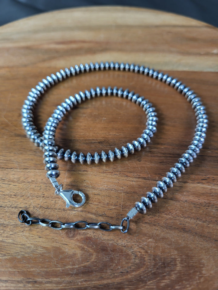 Oxidized Sterling Silver Saucer Bead Necklace 6mm 18" +2" extension