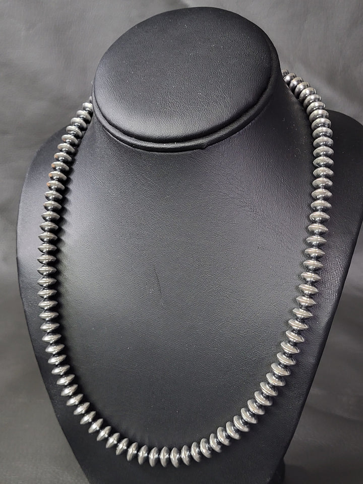 Oxidized Sterling Silver Saucer Bead Necklace 8mm 18"+2" extension