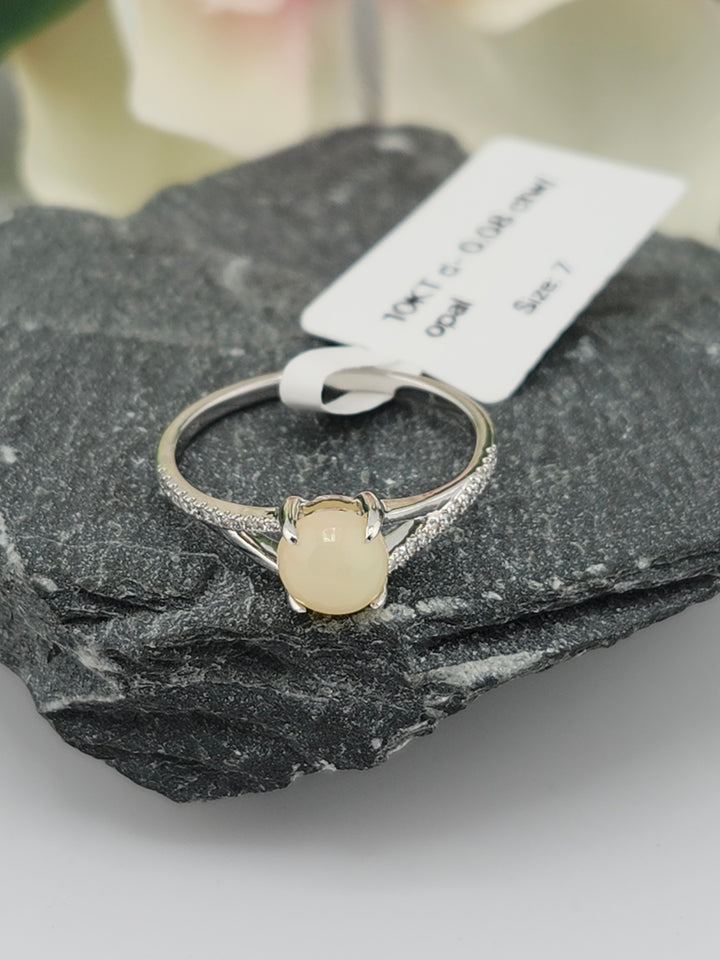 10K White Gold Diamond and Ethiopian Opal Ring