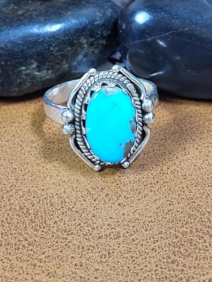 Fox Mines Turquoise Ring 925 Sterling Silver Size 9