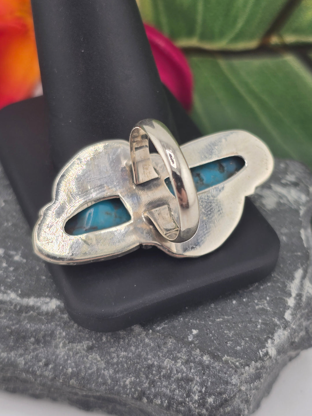 Double stone Kingman Turquoise sterling silver 925 ring size 6