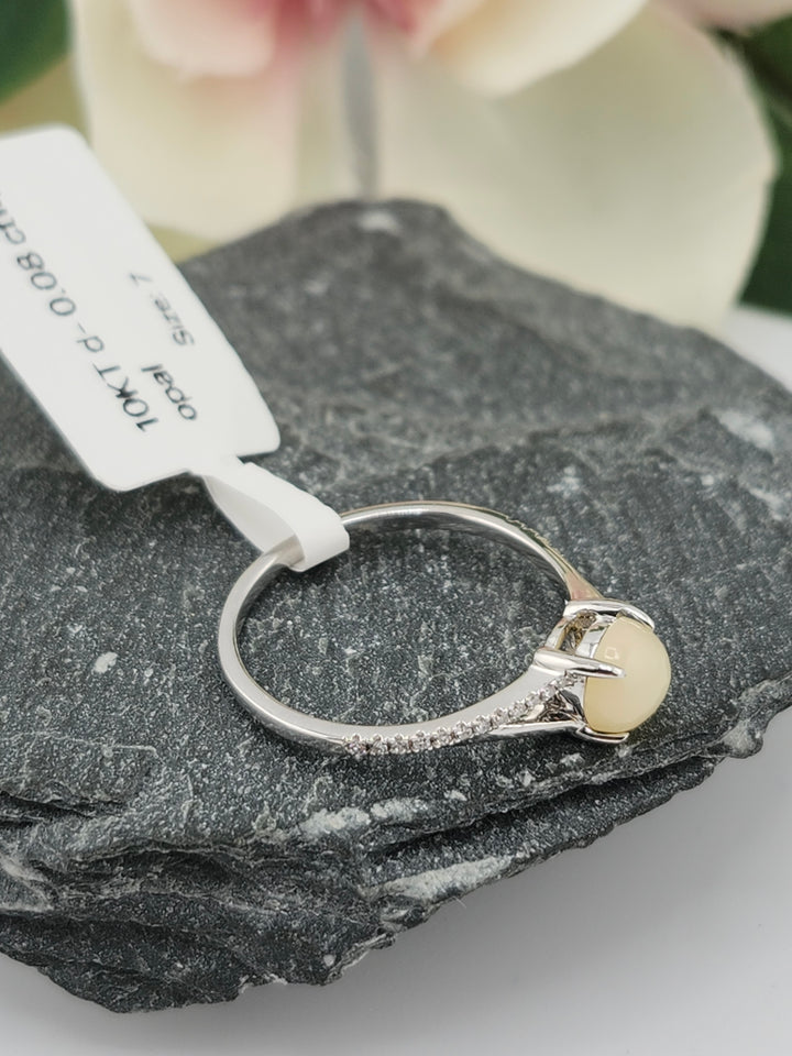 10K White Gold Diamond and Ethiopian Opal Ring