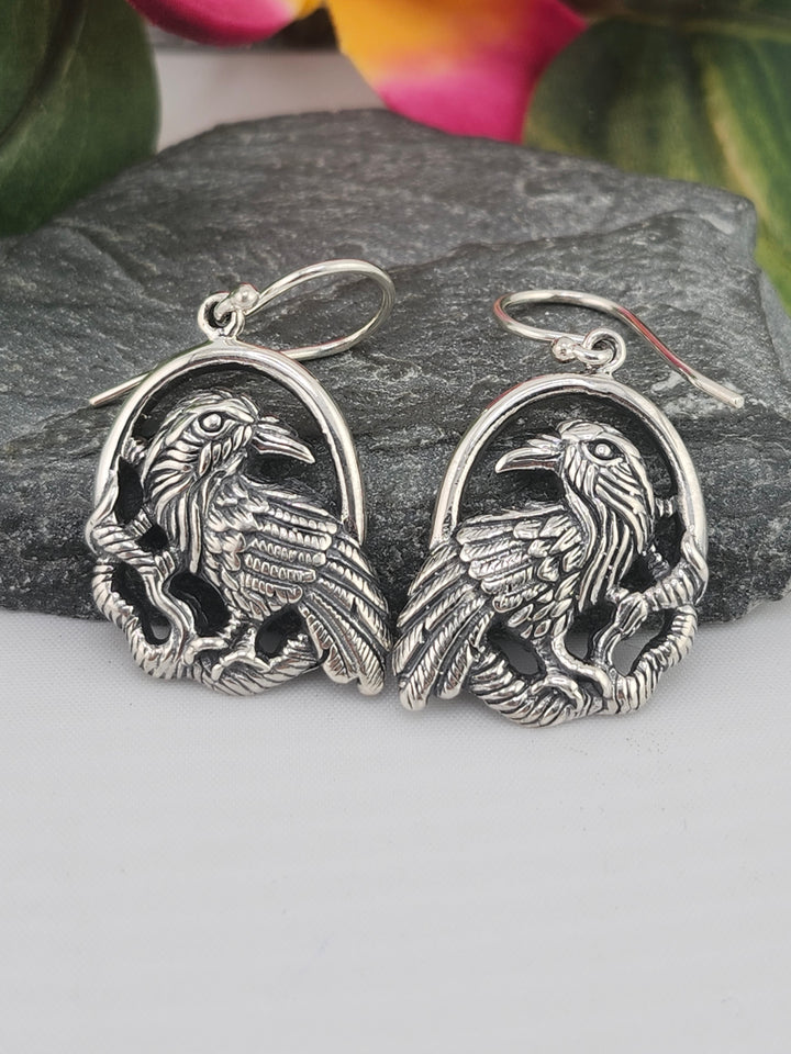Designer SOMS 925 Sterling Silver Raven Earrings