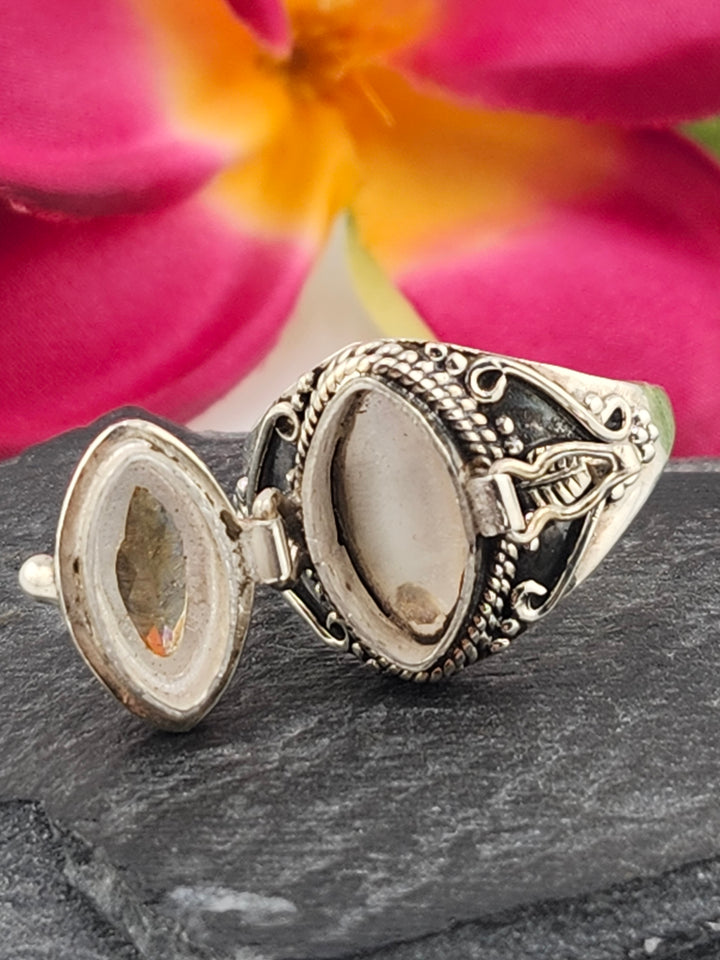 Citrine and 925 Sterling Silver Locket Ring - Size 10