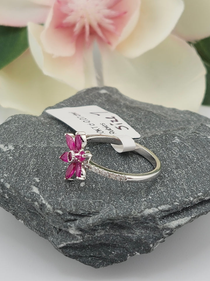 10K White Gold Diamond and Ruby Ring