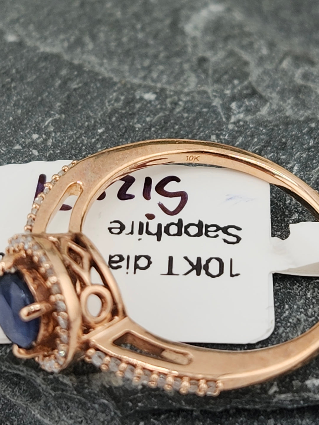 10K Rose Gold Diamond and Blue Sapphire Ring
