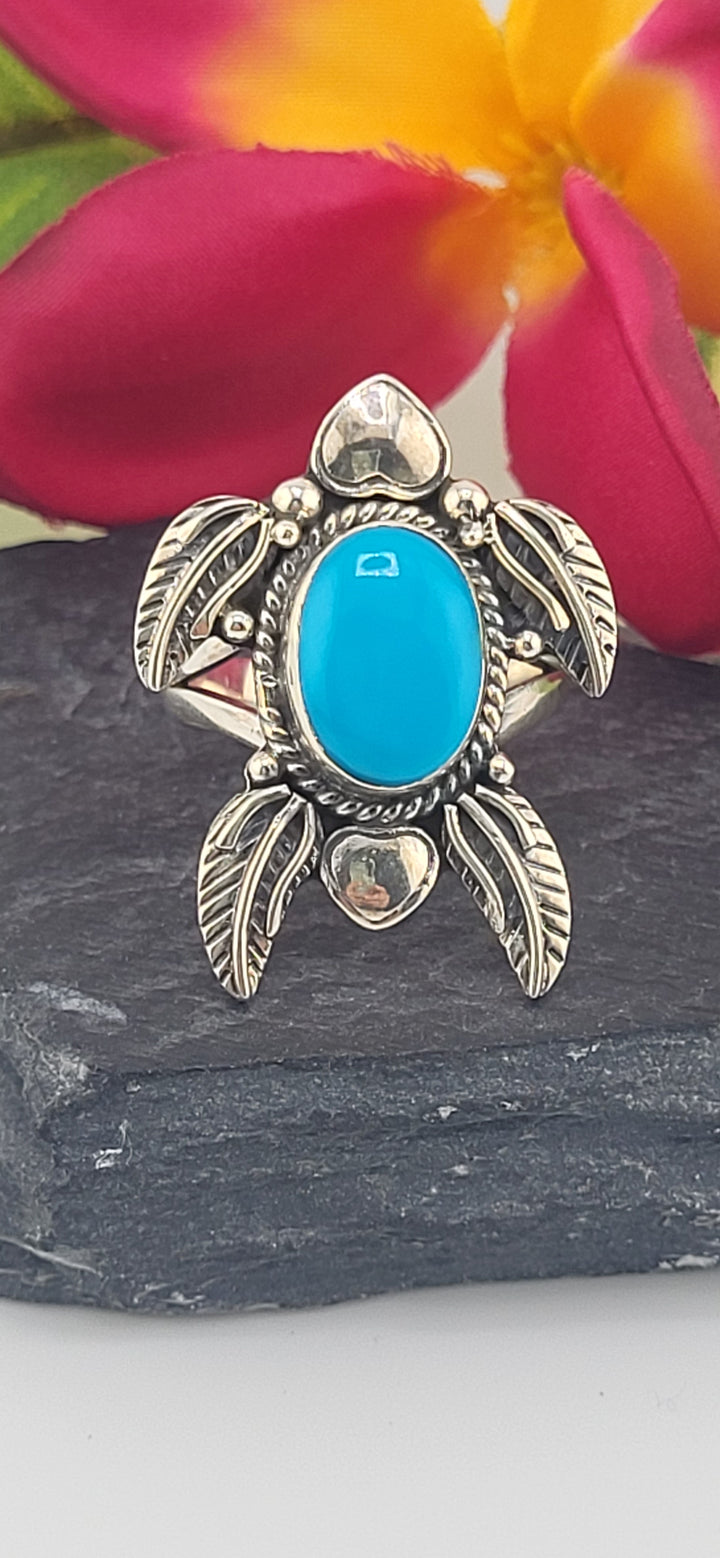 Turquoise and 925 Sterling Silver Turtle Ring Size 7.75