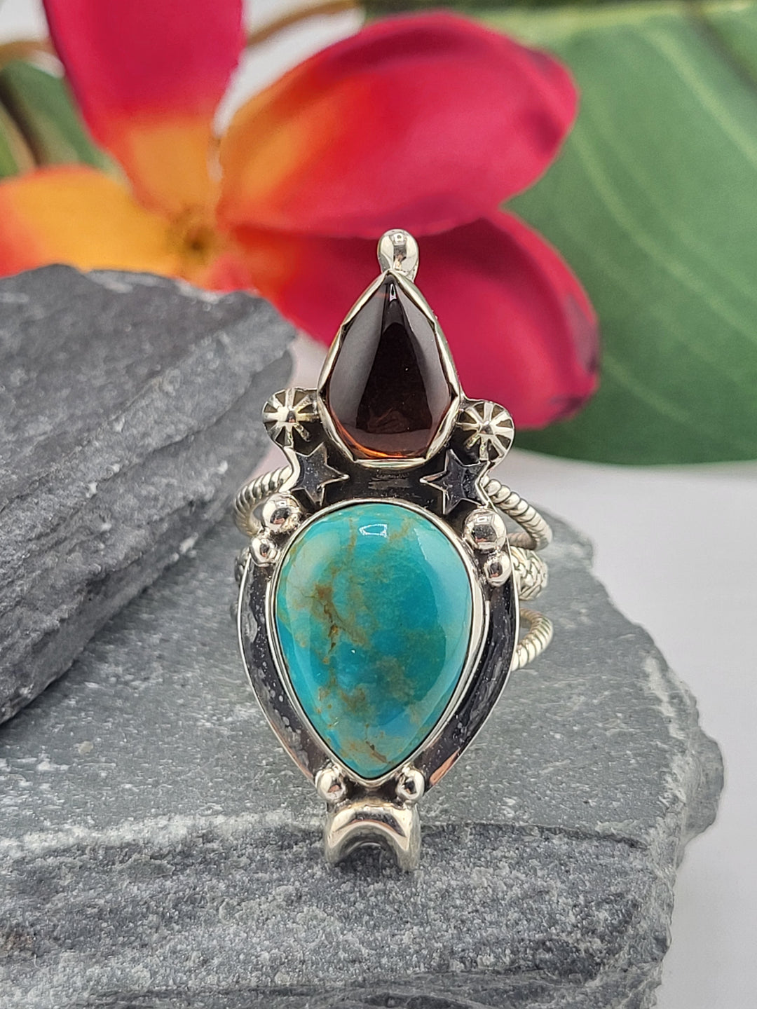 Turquoise & Baltic Amber Ring Size 10