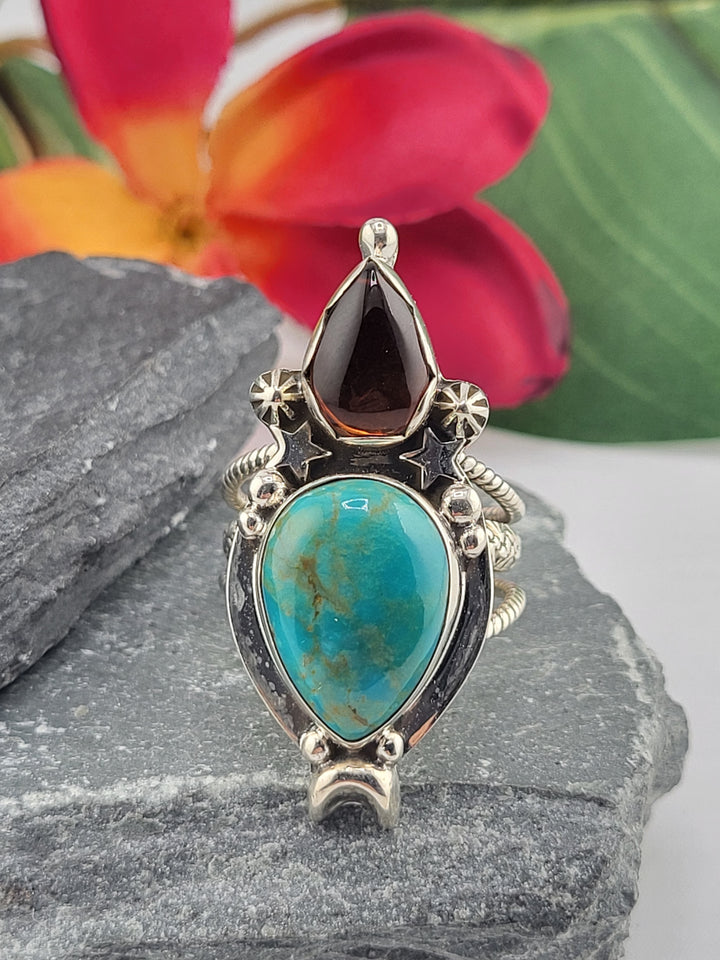 Turquoise & Baltic Amber Ring Size 10