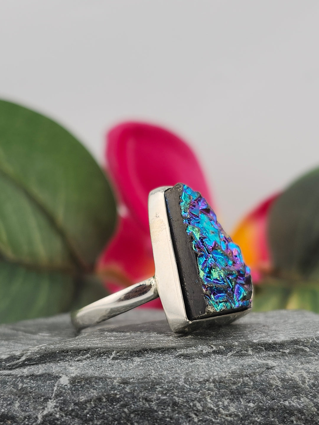Titanium Druzy 925 Sterling Silver Ring Size 12