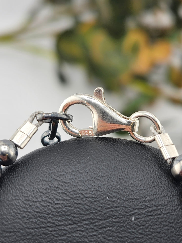 4mm and 6mm Kingman Turquoise and Oxidized 925 Sterling Silver Bead Bracelet - 6"+1"