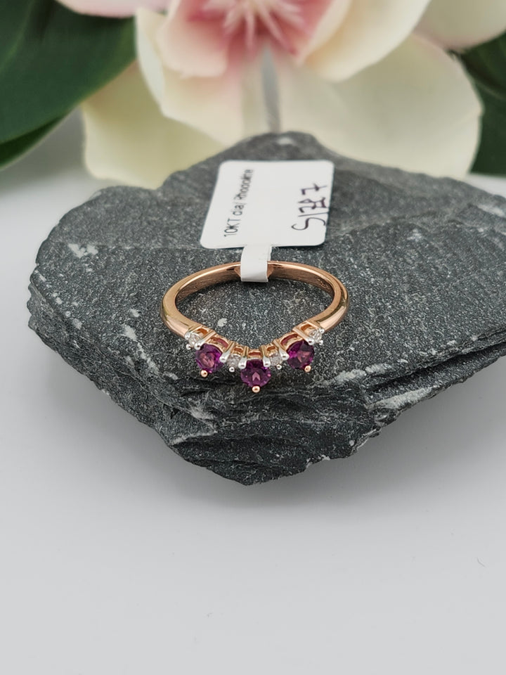 10K Rose Gold Diamond and Rhodolite Ring