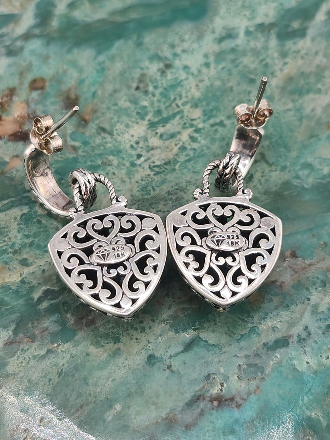Bali 925 Sterling Silver/18k and Mystic Topaz Stud Dangle Earrings