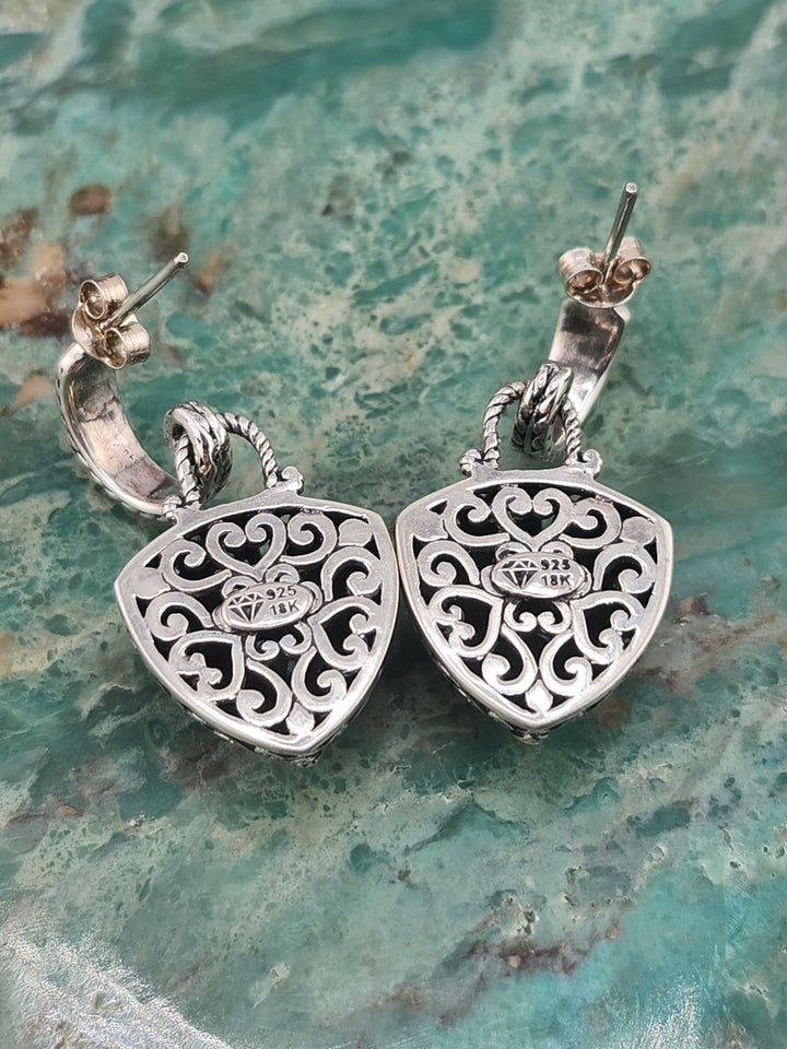 Bali 925 Sterling Silver/18k and Mystic Topaz Stud Dangle Earrings