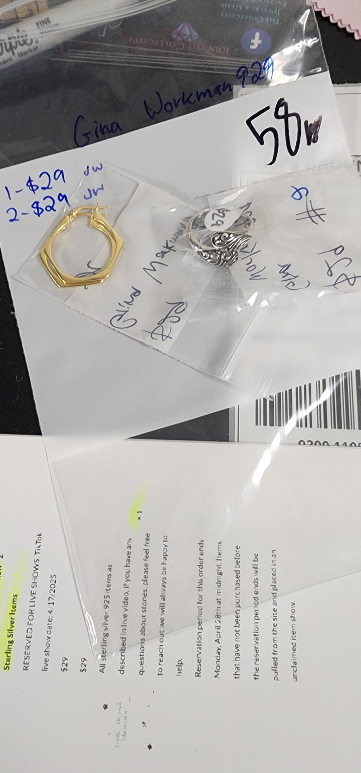 RESERVED FOR:  Gina Workman929- 4/17/2025 tiktok Live Show - 2 Sterling Silver Items