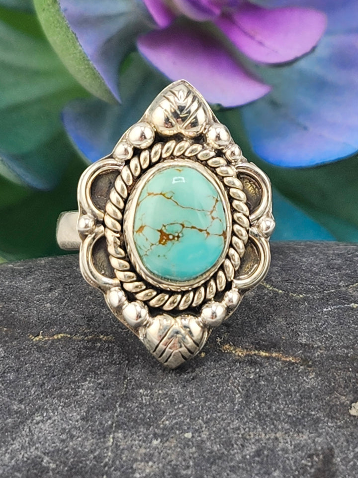 Kingman Turquoise and 925 Sterling Silver Ring - Size 6
