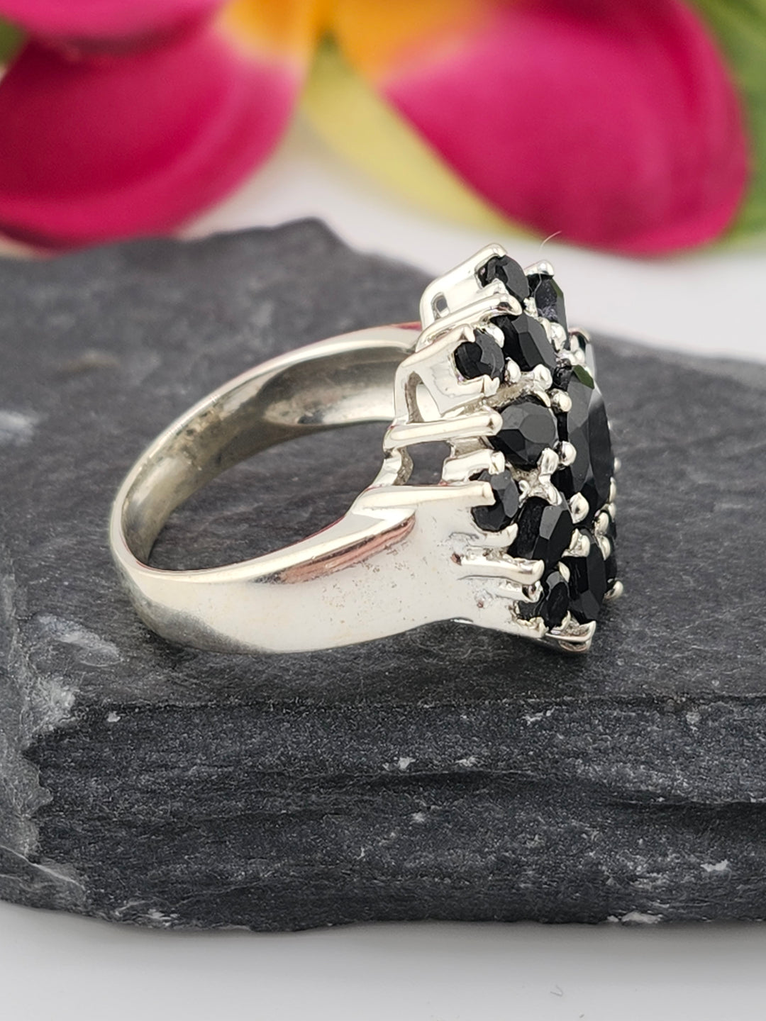 Cluster Black Onyx Ring Size 8