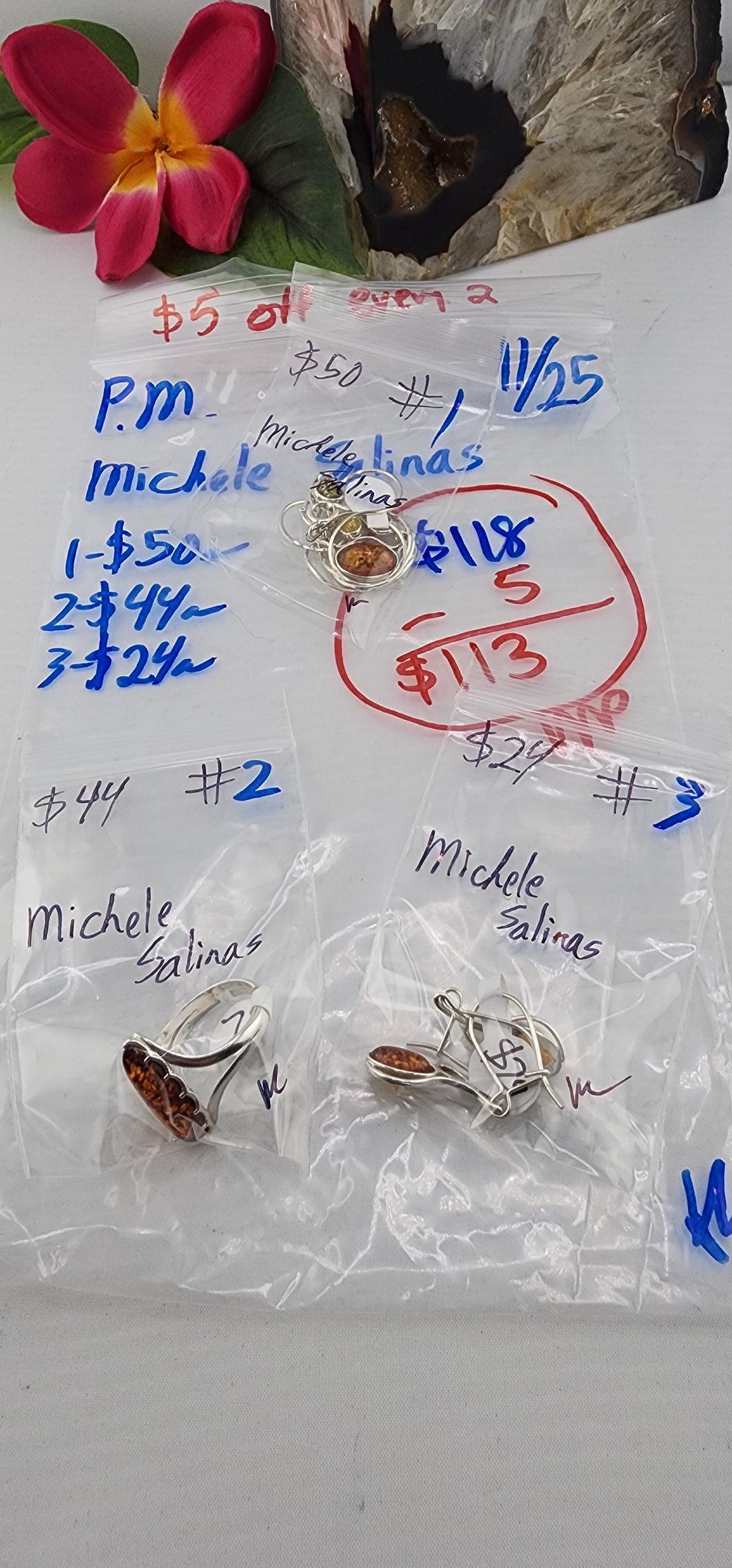 PM SHOW 48HR - RESERVED FOR: Michele Salinas - 11/25/2025 tiktok Live Show - 3 Sterling Silver Items