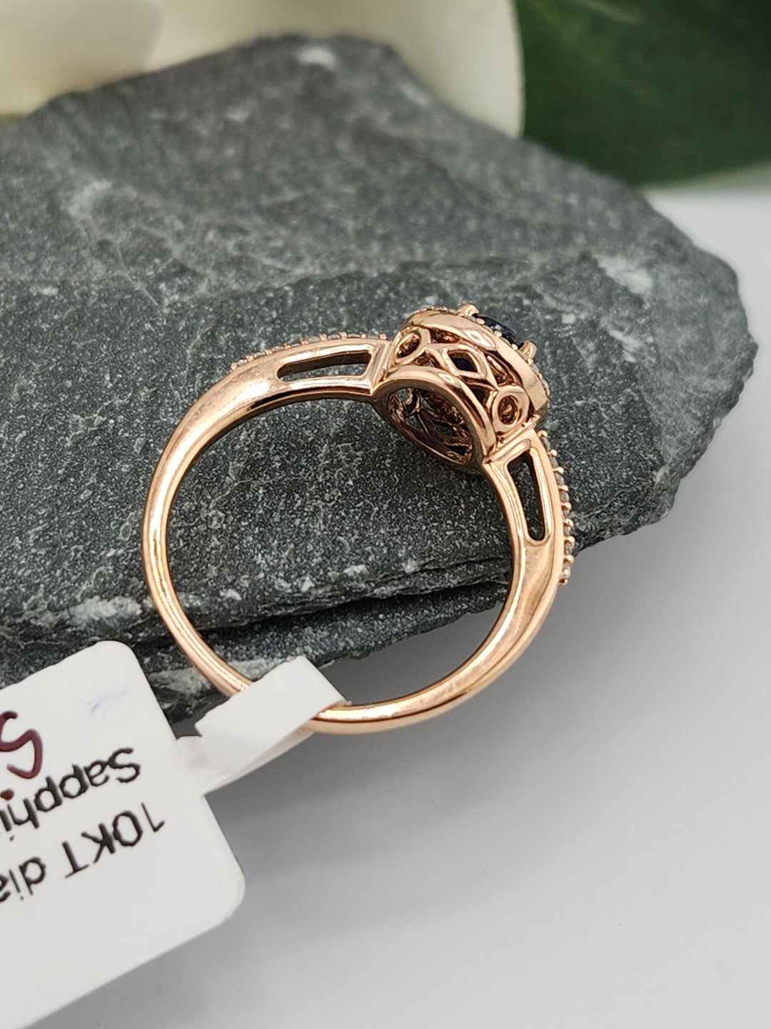 10K Rose Gold Diamond and Blue Sapphire Ring