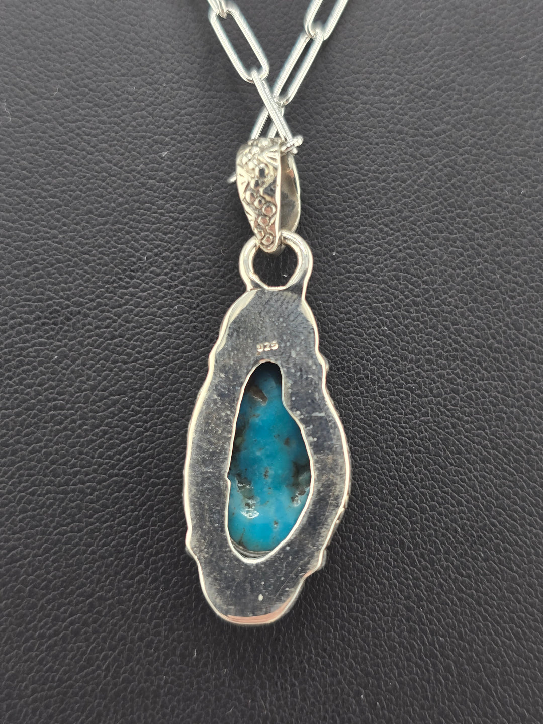 Raw Kingman Turquoise 925 sterling silver pendant w/ 18" 3mm paperclip Chain